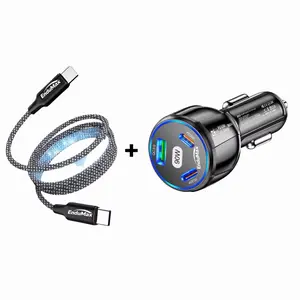 Car Charger 90W Fast Charging 3-Port Adapter (2 USB-C + USB-A) with USB-C Cable, PD Quick Charge for iPhone Samsung Android Devices, Compact Durable Car Charger for Multi Device Use Travel Friendly