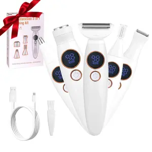 5 in 1 Electric Hair Removal Tool, 1 Box USB Rechargeable LCD Display Hair Trimmer & Accessories, Waterproof Hair Removal Tool for Women