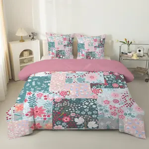Country Patchwork Floral 3-Piece Quilt Set with Filling, Vintage Floral Print, Skin-Friendly Easy Clean Fabric for Cozy Bedroom Décor, Patchwork Quilt Sets