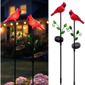 2 Pack Cardinal Garden Decor Red Bird Figurine Solar Lights Garden Stakes Decorative, Cardinal Outdoor Decor for Yard Patio Porch Lawn Ornaments Christmas Memorial Gifts Cemetery Decorations