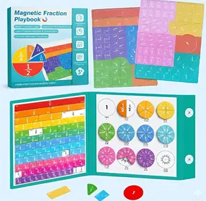 Magnetic Fraction Educational Puzzle, Magnetic Fraction Tiles & Fraction Circles Set, Portable Magnetic Fraction Demonstration Book with Foldable Bottom Board, Magnetic Fraction Manipulatives Learning Toys for Kids