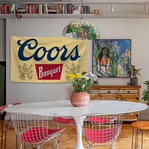 Coors Banquet Beer Flag Wall Flag Tapestry, 3*5 FT Vintage Gold Beer Logo Wall Decor for Man Cave, Bar & Dorm