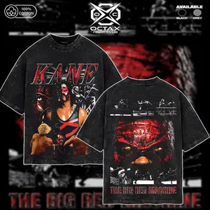 [Octa-X] Kane Acid Washed T-Shirt, WWE Premium Wrestling 100% Cotton T-Shirt, The Big Red Machine Graphic Tee, Kane Shirt, WWE Fans Shirt, Wrestling Event Outfit