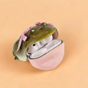 Fun and unique ugly-cute frog handcrafted Apple earbud case, high-end protection cover for AirPods Pro, 2nd, 3rd, and AirPods 4th generation.