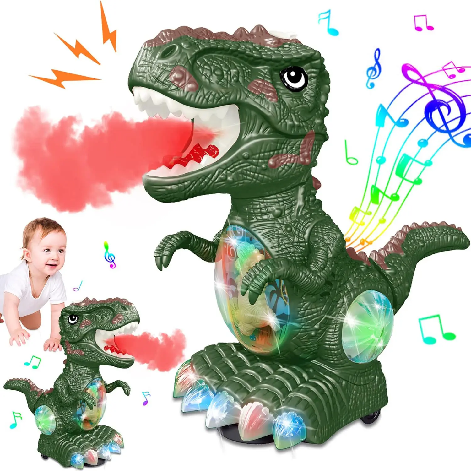 Electric Dinosaur Toy for Kids with Roaring Sound & LED Lights, Interactive Moving Dino Baby Toy with Mist Spray Function, Christmas & Birthday Gift