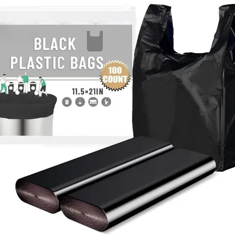 Black Plastic Grocery Bags, 100 Pack, 11.5'x 6.5" x 21', 22 Pound Capacity, Heavy Duty, Unscented Garbagebag Home Supplies