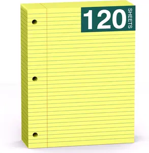 Yellow Note Pads 8 X 10.5 Loose Leaf Paper, 120Sheets, 3 Hole Punched Lined Paper, College Ruled 8 X 10.5 Notebooks, 10-1/2" X 8 Binder Writing Pads, Filler Paper for Office