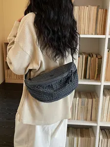 Women's Gingham Hobo Bag, Casual Crossbody Shoulder Bag, Versatile Fabric Chest Bag, Perfect for Shopping and Daily Use