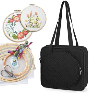 FINPAC Embroidery Bag – Quilted Cross Stitch Organizer Tote with Pockets for Floss, Hoops, Threads & Tools [Bag Only]