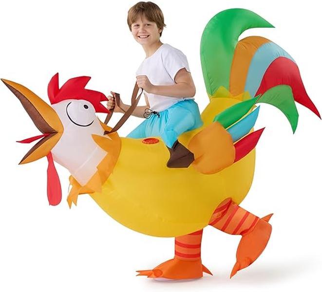 Spooktacular Creations Chicken Inflatable Costume, Riding an Rooster Halloween Ride-on Chicken Costumes, Funny Blow Up Inflatable Suit for Halloween Dress Up Parties Multicolor Valentine's Day Gifts for Kids