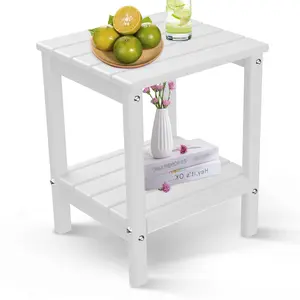 Side Table HDPE Weather Resistant Outdoor Table, 2-Shelf Plastic End Table for Poolside Indoor Outside Front Porch Living Room Patio Backyard Campfire, 14 x 13 inch