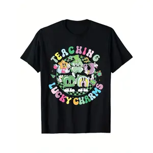 Humorous Vintage Lucky Charms Teacher TShirt Groovy St Patricks Unisex Casual Cotton Short Sleeve Top SXXXL