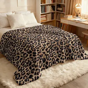 Luxury Leopard Print Flannel, Ultra Soft Warm Plush Microfiber 280gsm, Perfect for Bed Sofa Couch, Ideal for Cold Winter Nights, Leopard Pattern Blanket