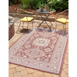 Rust Red Outdoor Aztec Rug