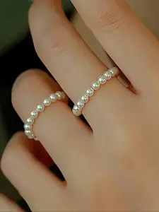 Elegant Women's Faux Pearl Stretch Unique Stackable Rings Set, Casual Daily Wear Jewelry, Stylish Female Accessories, Perfect Gift Idea