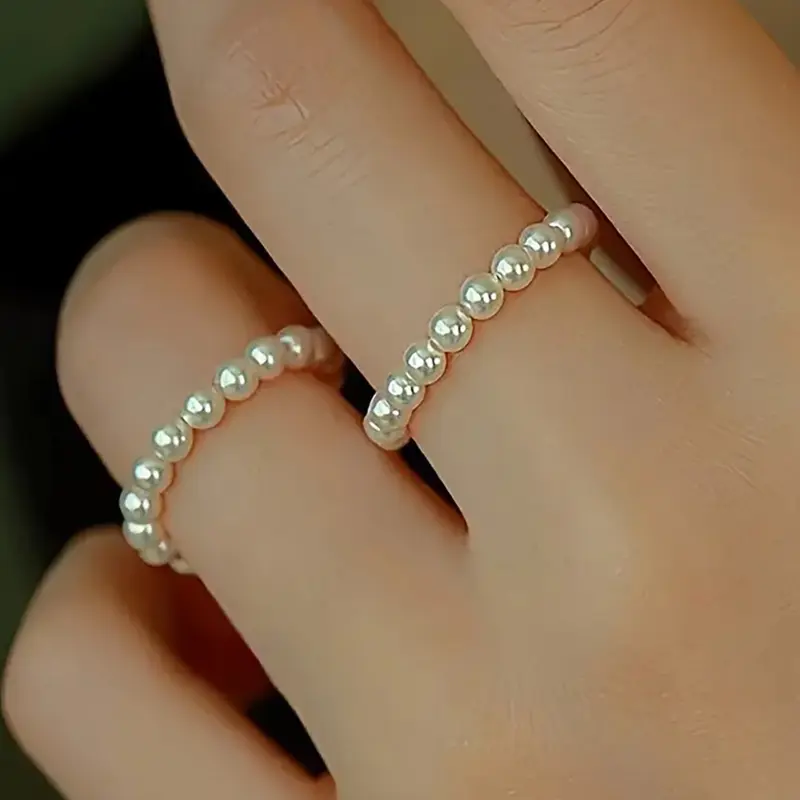 Elegant Women's Faux Pearl Stretch Unique Stackable Rings Set, Imitation Pearl Ring, Casual Daily Wear Jewelry, Stylish Female Accessories, Perfect Gift Idea