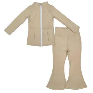 Girl Atheletic Clothes Yellow Bell Bottom Set Cheer Game Day Yoga Outfit Winter Sports Clothes GLP1555