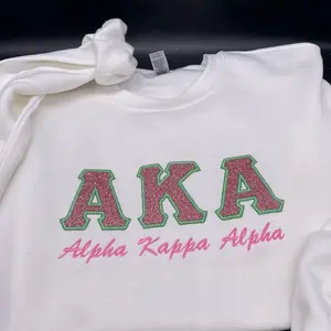 AKA Sorority Glitter Embroidery Sweatshirt - Medium, Crew Neck, Winter Elegance Clothing Comfort Womenswear Sweaters Tops college sweater