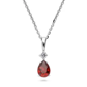 BERRICLE Sterling Silver Solitaire Pendant Necklace for Women, 1 Carat Pear Cut Cubic Zirconia CZ 18 inch, Color (Garnet, Green, Purple, Tanzanite)