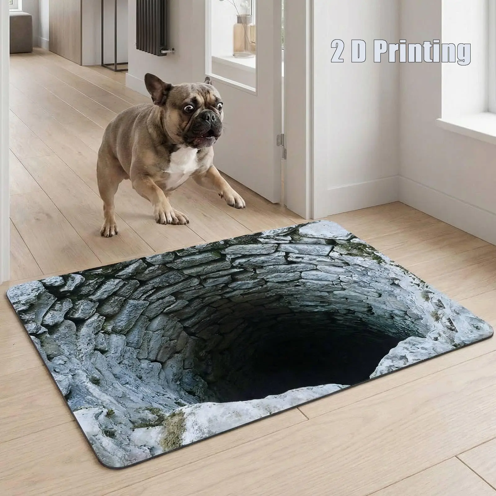 3D Visual Illusion Bottomless Pit Rug - Funny Doormats, Non-Slip Washable Indoor-Outdoor Cool Stone Well Design Mat, Alternative Artistic, Art Style, Artistic Sculptural Doormats, Ideal Joke Gift for Housewarming, Prank Lovers, Alternative Design Doormats