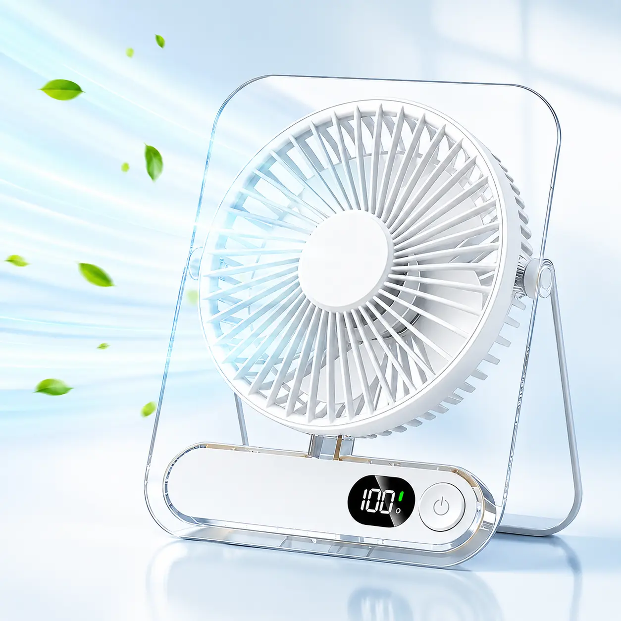 Portable Cooling Fan, Mini Portable Desktop Fan with Large-Capacity Battery, Super Quiet, 5-Speed Wind, 180° Adjustable Foldable Design, Digital Power Display, Suitable for Home, Office, Portable Fan