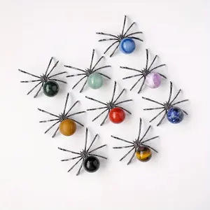 1pc Handmade Alloy Spider Statue with Natural Crystal Obsidian Ball 2in - Art Deco Halloween Decor, Valentines Day Gift, Desktop Home Ornament, No Electricity Needed, Halloween Decorations Indoor, Mystical Decor Piece, Intricate Craftsmansh
