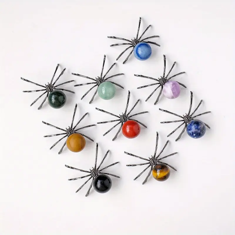 1pc Handmade Alloy Spider Statue with Natural Obsidian Ball (2in) - Art Deco Handmade Craft Home Decor, Desktop Ornament, Halloween Gift, No Electricity Needed, Mystical Statue & Figurine