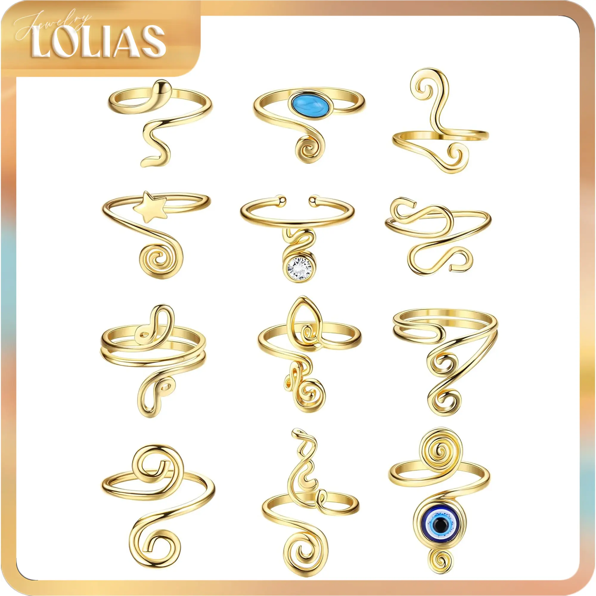 LOLIAS 12Pcs Adjustable Women's Open African Toe Rings, Summer Beach Footwear Costume Jewelry engagement rings