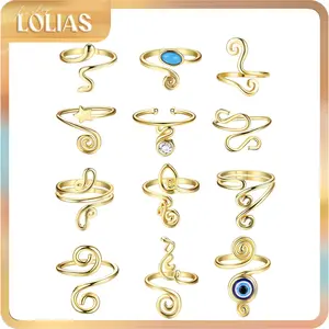 LOLIAS 12Pcs Adjustable Toe Rings for Women Open African Toe Rings Summer Beach Foot Jewelry