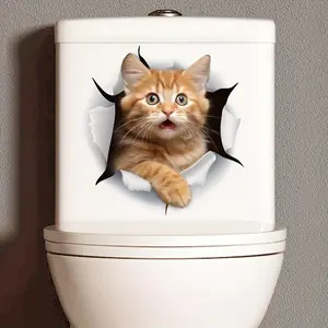 Cute Orange Cat Pattern Toilet Sticker, Removable Self Adhesive Toilet Lid Decal, Decorative Sticker for Home Bathroom