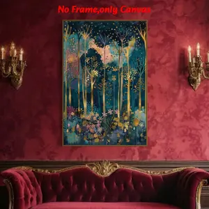 1pc, wall art, vintage poster, Gustav Klimt's Magic Forest art print, floral abstract design, floral landscape print, magical mysterious plant painting picture, living room decor, bedroom decor aesthetic, room decor, housewarming gift, unframed