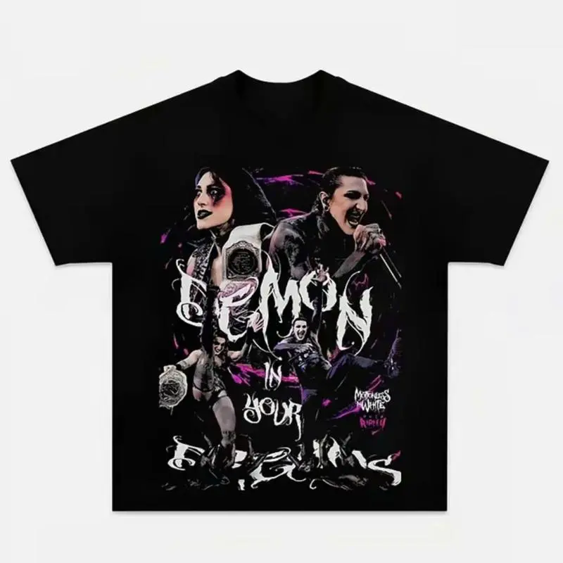 Rhea Ripley 'Demon in Your Eardrums' T-Shirt, othic Rock Graphic Tee, Dark Metal Band Style Shirt, Retro Wrestler Streetwear Top, Horror Aesthetic, WWE Graphic Tee With Bold Artistic Design Unisex Streetwear For Wrestling Fans