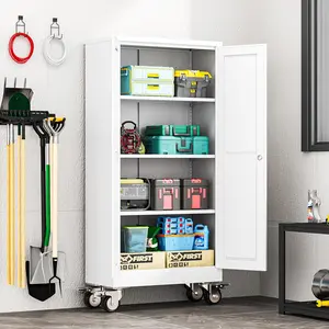 Metal Garage Storage Cabinet with Lock, 61” Tall Lockable File Cabinet with Wheels, Steel Tool Cabinet with 2 Door and 3 Adjustable Shelves, Rolling Cabinet for Home Office Garage Gym