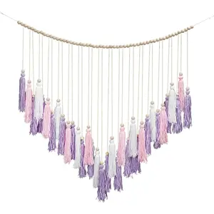Pink & Purple Macrame Hanging Boho Wall decor, Large Tassel Wall Hanging with  Beads, Purple Wall Decor for Bedroom Living Room Girls Room , 41" W x 32" H