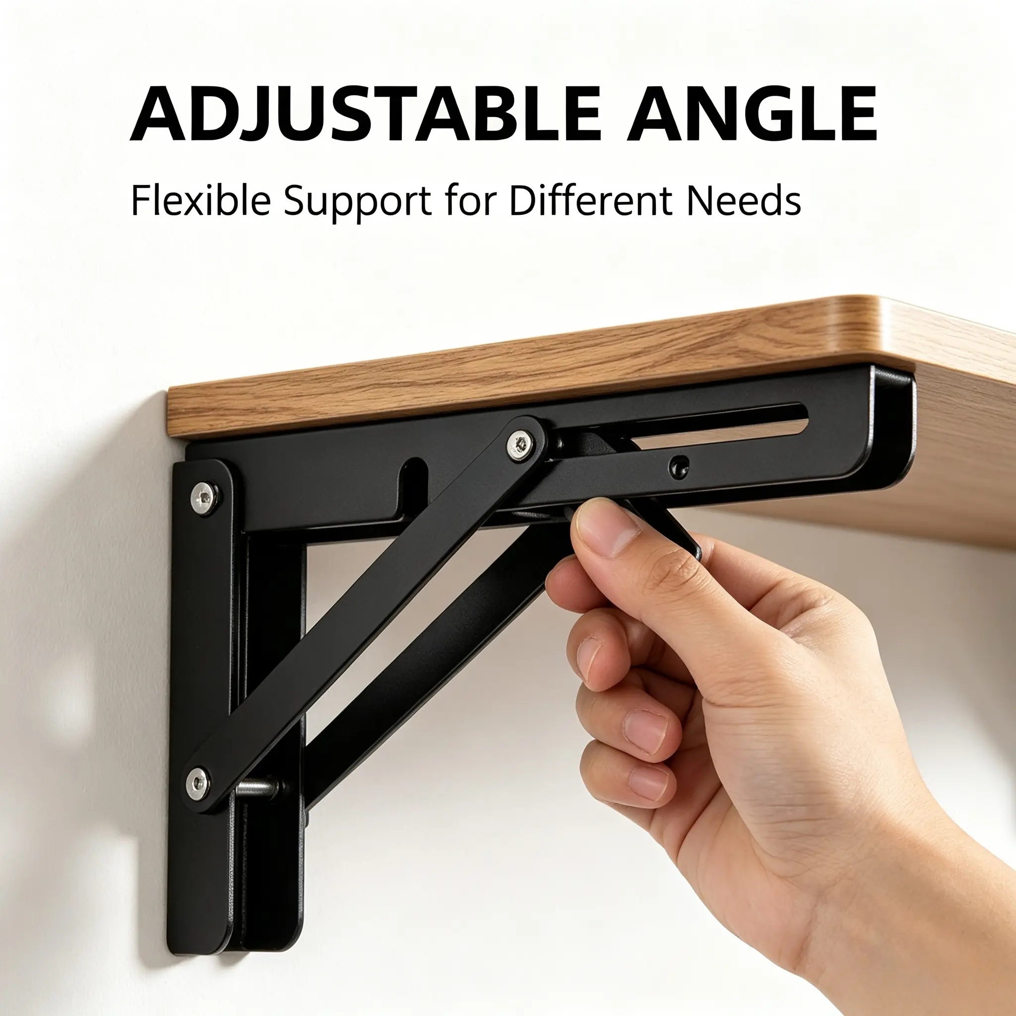 Foldable triangular shelf bracket, wall-mounted foldable L-shaped bracket, suspended layer board with heavy-duty support, space-saving wall shelf, suitable for kitchen, bathroom, and room storage