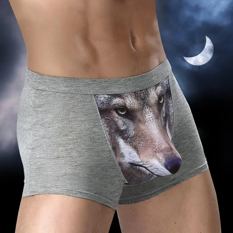 Men's Cotton Boxer Briefs 2-4 Pack, Athletic Wolf Print Menswear, Stretchy & Breathable for Sports and Outdoors, 4 Wolves, Digital Print, 2-4 Pieces