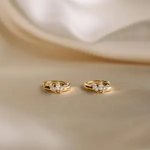 Marquise Huggies by  Minimalist - Dainty Floral Diamond Earrings - Delicate Wedding Jewelry - Bridesmaids Gift