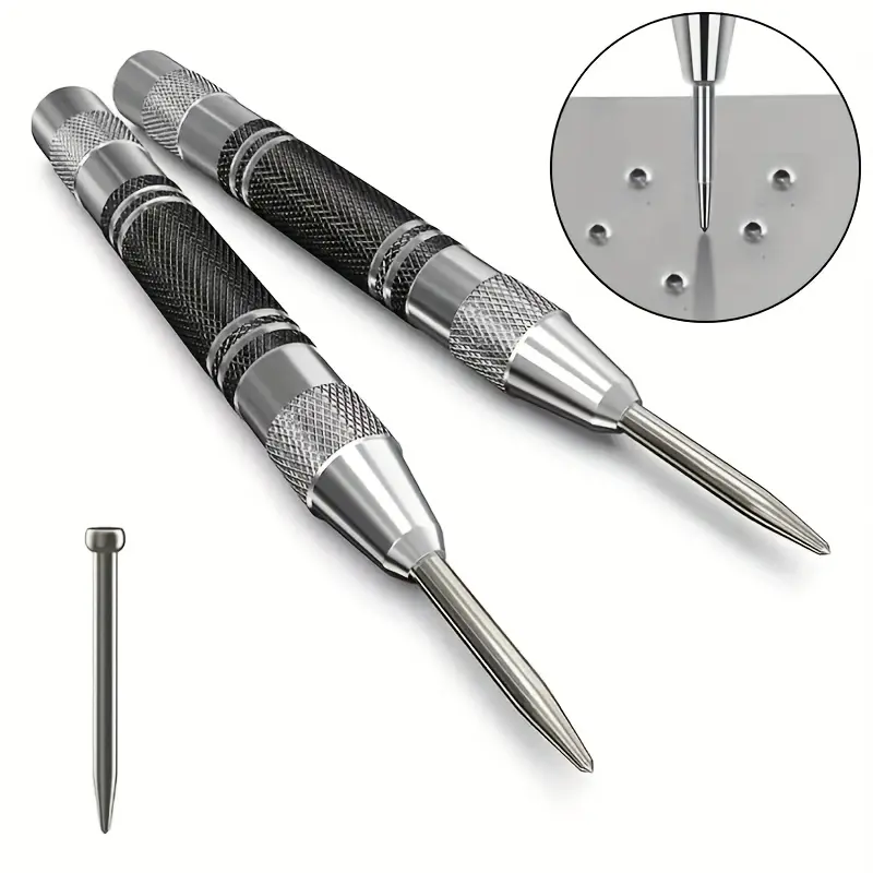 Automatic center punch, Smooth hole puncher, Hole making tool, 5 inch heavy duty steel spring center punch, with adjustable tension punch tool, suitable for metal, wood, glass & plastic, suitable for DIY enthusiasts, Hand Tools