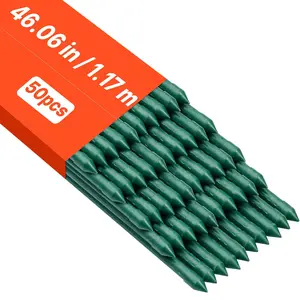 VEVOR 50-Pack 46.06 inch Plastic Coated Metal Garden Stakes, Pointed End & Non-Slip Bumps, Plant Support Sticks for Climbing Plants & Outdoor Vegetables (Raised Beds Garden Supplies)