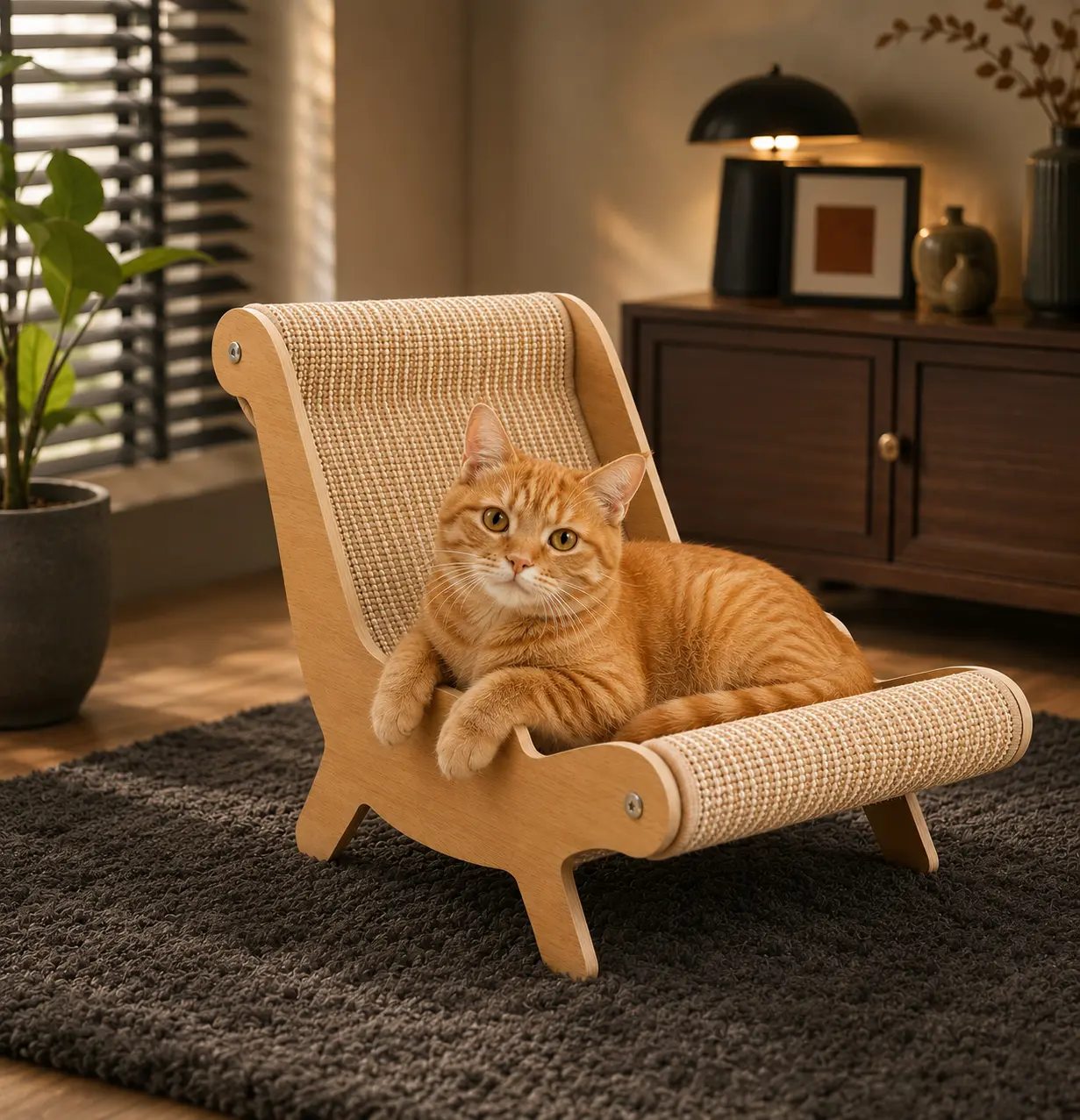 Sisal Cat Scratcher Lounge Bed for Indoor Cats, Durable Cat Furniture Sofa with Cozy Sleeping Mat, Scratch Pad & Relaxing Rest Chair
