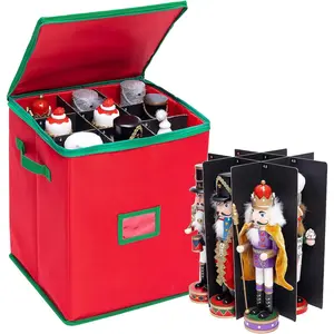 Christmas Nutcracker Figurine Collectible Storage Box Holiday Decor Organizer, Stores Up to 16 inch Tall Nutcrackers, Carolers, Santa Figure, Nut Cracker Ornaments, 17x13.25x12.75