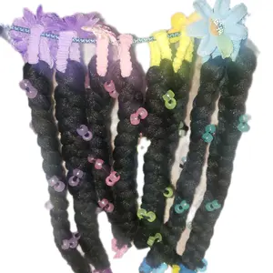2 braided ponytail hair extension with beads that glows in the dark