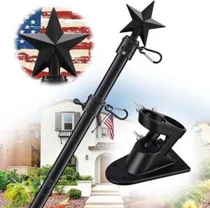 Flag Pole Holder for Outside House - 6ft Tangle Free Porch Flag Pole Kit with Bracket,Heavy Duty  Flag Poles for 3x5 4X6 Flags Outdoor,Metal Flagpole Residential for Porch,Garage - Black