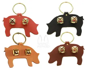 DOOR CHIME - LEATHER PIG with SLEIGH BELLS in 4 Colors - Amish Handmade in USA