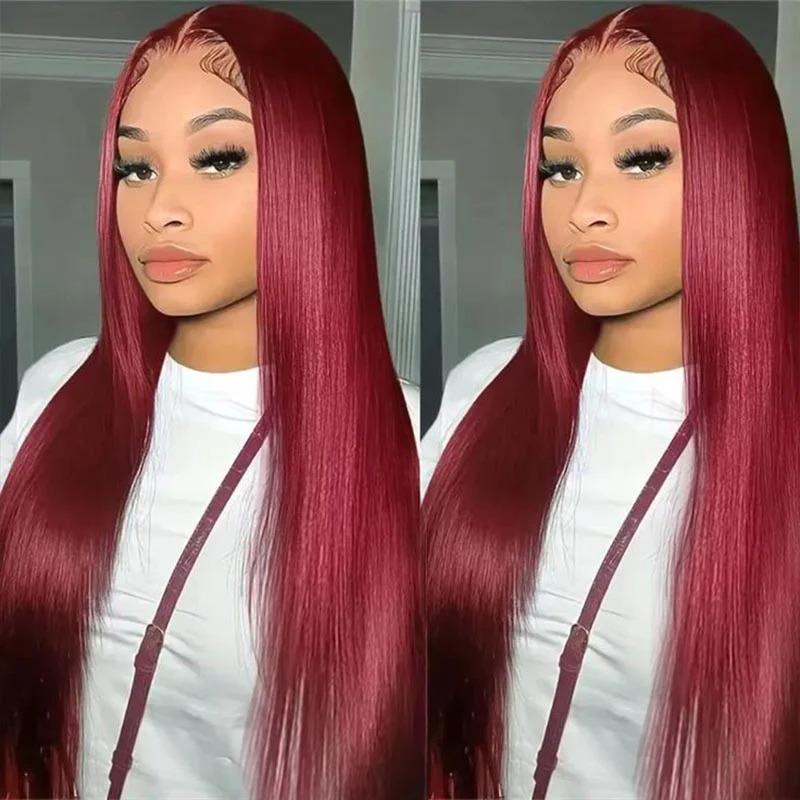 [Wig Clearance Sale] Suntuhair 5x5 Lace Wear and Go Glueless Wigs Straight Human Hair Burgundy Dark Red Hair 99j Wig Lace Front Wigs 100% Human Hair Upgraded No Glue Closure Wigs Human Hair for Women 20-32 Inch