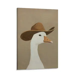 Vintage Silly Goose Cowboy Hat Farmhouse Gallery Funny Animal Wall Art Decor Canvas Print Poster Country Boy Room Bedroom Living Room Studio Bathroom Decor 24x  36  poster bedroom wall art print unique art decor home decor picture wooden frame