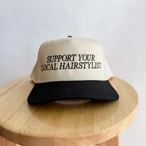 Support Your Local Hairstylist Embroidered Trucker Hat, Classic Khaki and Black Trucker Hat, Baseball 2-Tone Hat, Authentic Snapback Dad Hat, Wife Humor Couple Cap, Unisex Fashion Hat, Embroidery Hat for Pretty Hair Styling