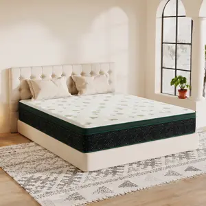 Galaxy Hybrid Mattress 12"/14" Queen | Snow-White Top & Forest Green Starry Side | Cooling Gel Memory Foam + Pocket Springs | Medium Firm, Motion Isolation | Reinforced Edge | CertiPUR-US | Bed-in-a-Box summervibes☀️