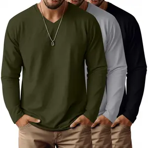 3 Pack Big and Tall Shirts for Men V Neck Cotton Long Sleeve Tee L-7XL Casual Loose Tops Soft Basic T Shirts