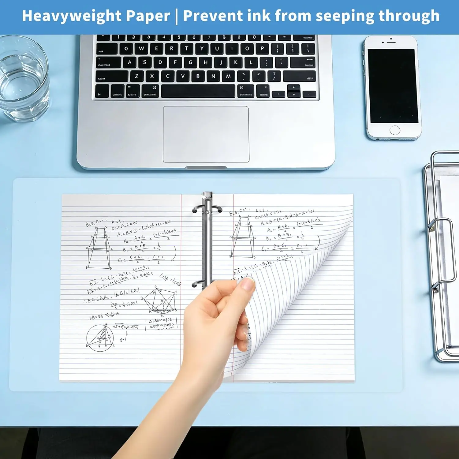 3-Hole Punched Loose Leaf Paper Pad - 130 Sheets, 8x10.5 in, Bright Flawless White Surface, Smooth Write, College Ruled, Binder Compatible, Non-Customized, Thick Construction, Minimizes Ink Bleed-Through, School & Home Office Stationery, Journal Supplies